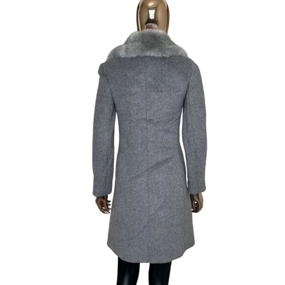 Club Monaco Evangah Wool Coat In Light Charcoal Gray Size XS/TP Faux Fur Collar - Picture 4 of 14